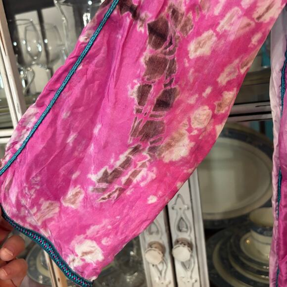 Soft Surroundings CURACAO 100% SILK Tunic Top size L BOHO Turquoise pink Resort - Picture 4 of 10